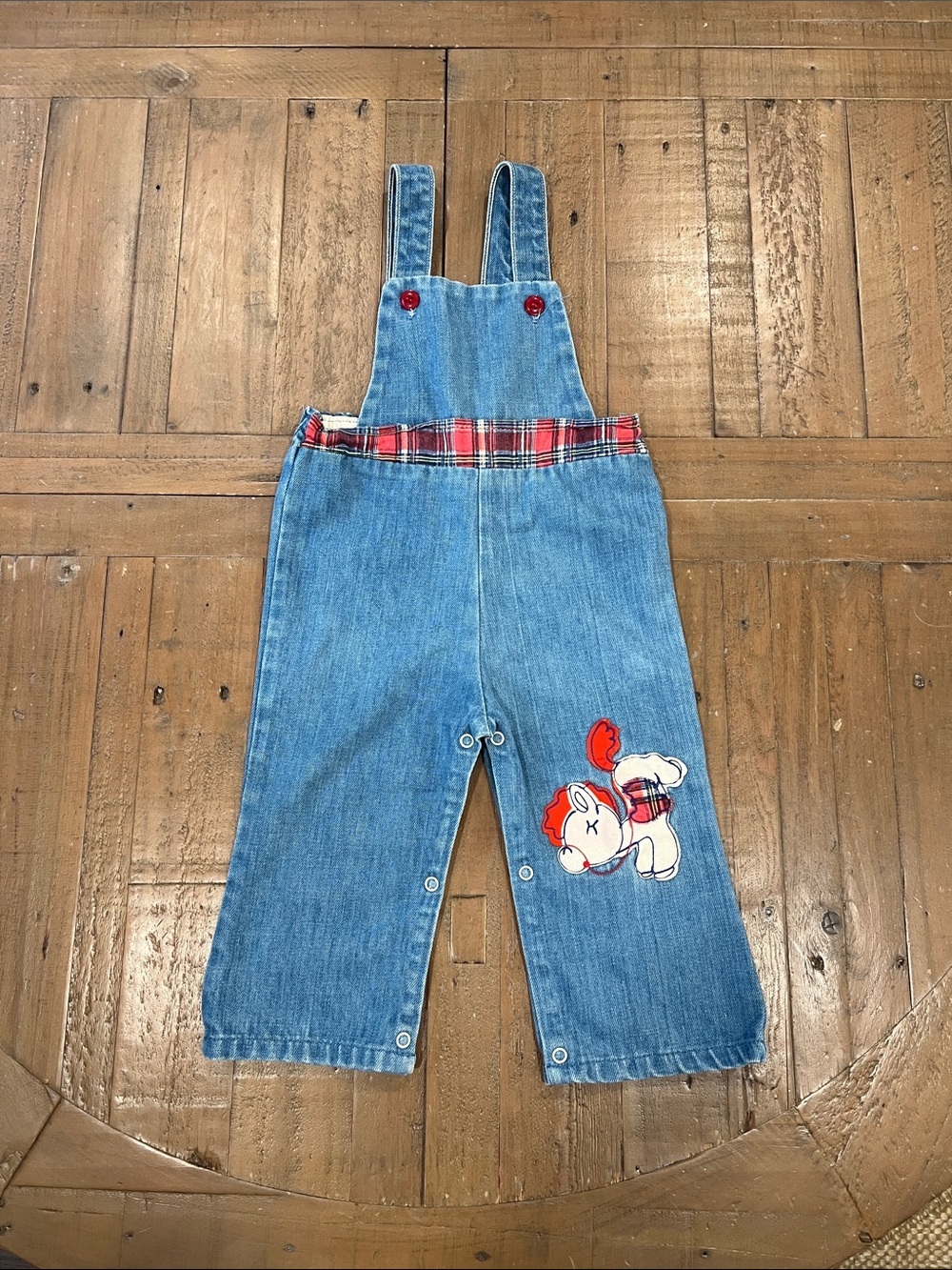 USA vintage denim overalls plaid horse cowboy jean 80s 90s 24 months